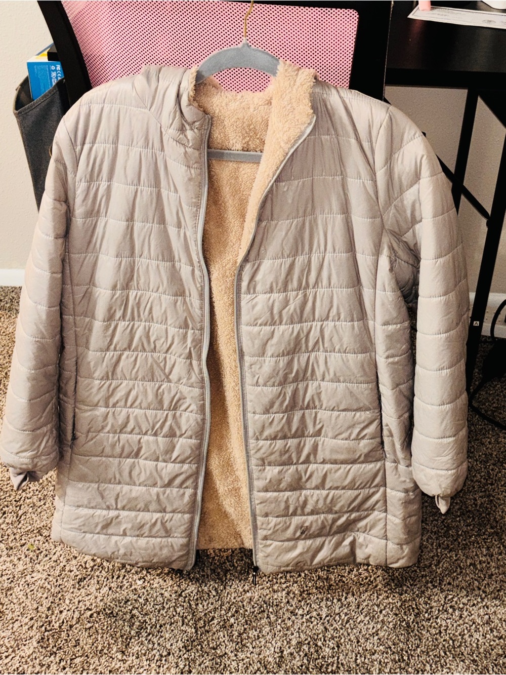 Light Gray Reversible Sherpa-Lined Jacket